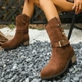 thumbnail image 3 of Suede Riding Boots for Women Round Toe Pull on Wide Calf Cowboy Boots Stacked Heel Mid Calf Booties, 3 of 6