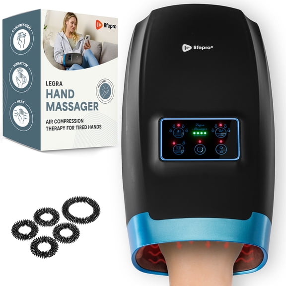 LifePro Legra Hand Massager with Heat & Compression – Finger, Palm & Wrist Massager for Arthritis, Carpal Tunnel, Pain Relief, Relaxation - Black