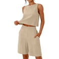 thumbnail image 3 of Horkkom Short Sets for Women 2 Piece Linen Solid Color Tank Tops High Waist Shorts with Pockets Summer Casual Vacation Sets XL, 3 of 7