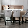 thumbnail image 2 of Bar Stools Set of 2, Velvet Button Tufted Upholstered Counter Height Barstools with Nailhead Trim, Footrest and Ring Pull, Leisure Wing-Back Bar Chairs for Kitchen Living Room, Gray, 2 of 6