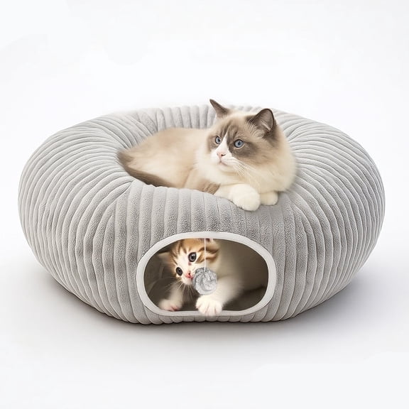 QLFYUU Cat Tunnel Bed Peekaboo Cat Cave Bed Soft Cat Donut Tunnel Gray Color
