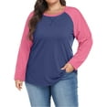 thumbnail image 2 of WellSize Plus Size T Shirts for Women Color Block Long Sleeve Fall Tops Casual Tee Crew Neck Blouses, 2 of 8