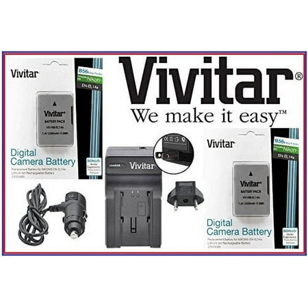 2300 mAh 2 Pcs EN-EL14a Battery for Nikon D5200 D5100 D3200 D3100 (FREE CHARGER)