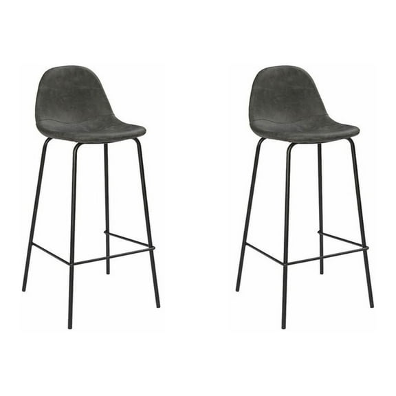 Gary's Leather Kitchen Island Bar Stool in Grey - Set of 2