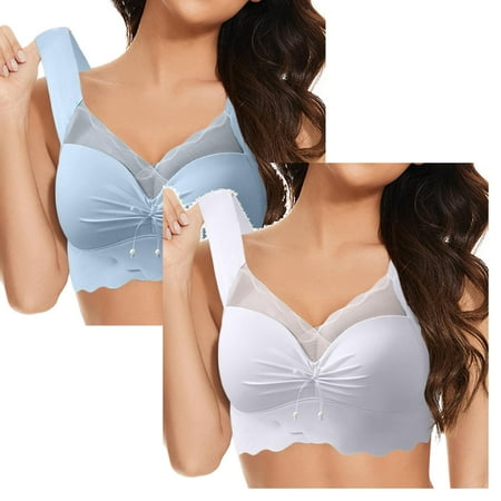 LUOGENLI Women Bralette Seamless Women s Front Side Buckle Lace Edge without Steel Ring Movement Seamless Gathering Adjustment Yoga Sleep Large Bra Women Bras Wireless Padded XXXXL