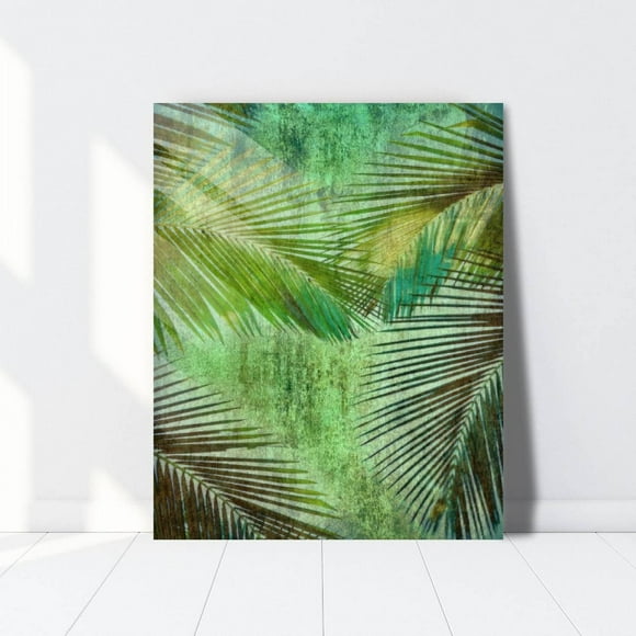 HelloGlass Tempered Glass Wall Art Decor Coconut palm tree under blue sky Vintage background Retro toned Prints On Glass Paingting Picture Modern Artworks For Living Room Bedroom Office 24x16inch