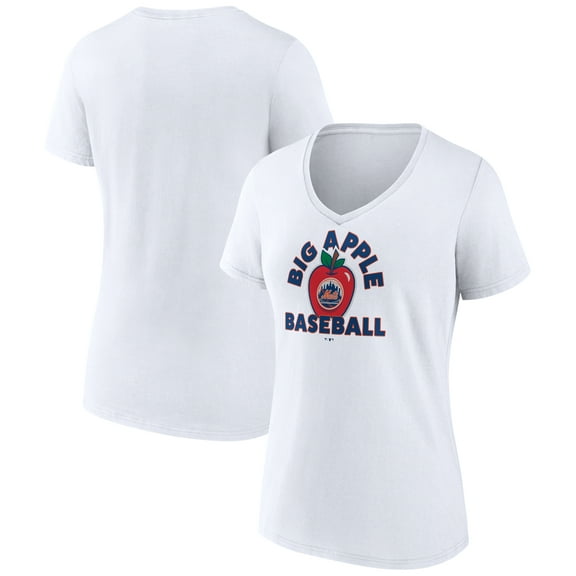 Women's  White New York Mets Big Apple Baseball V-Neck T-Shirt