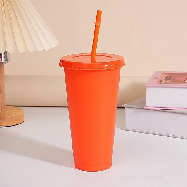 Assorted solid color reusable 710ml 24oz plastic cup cold cup coloured cup takeaway straw cup glasses with straw and lid