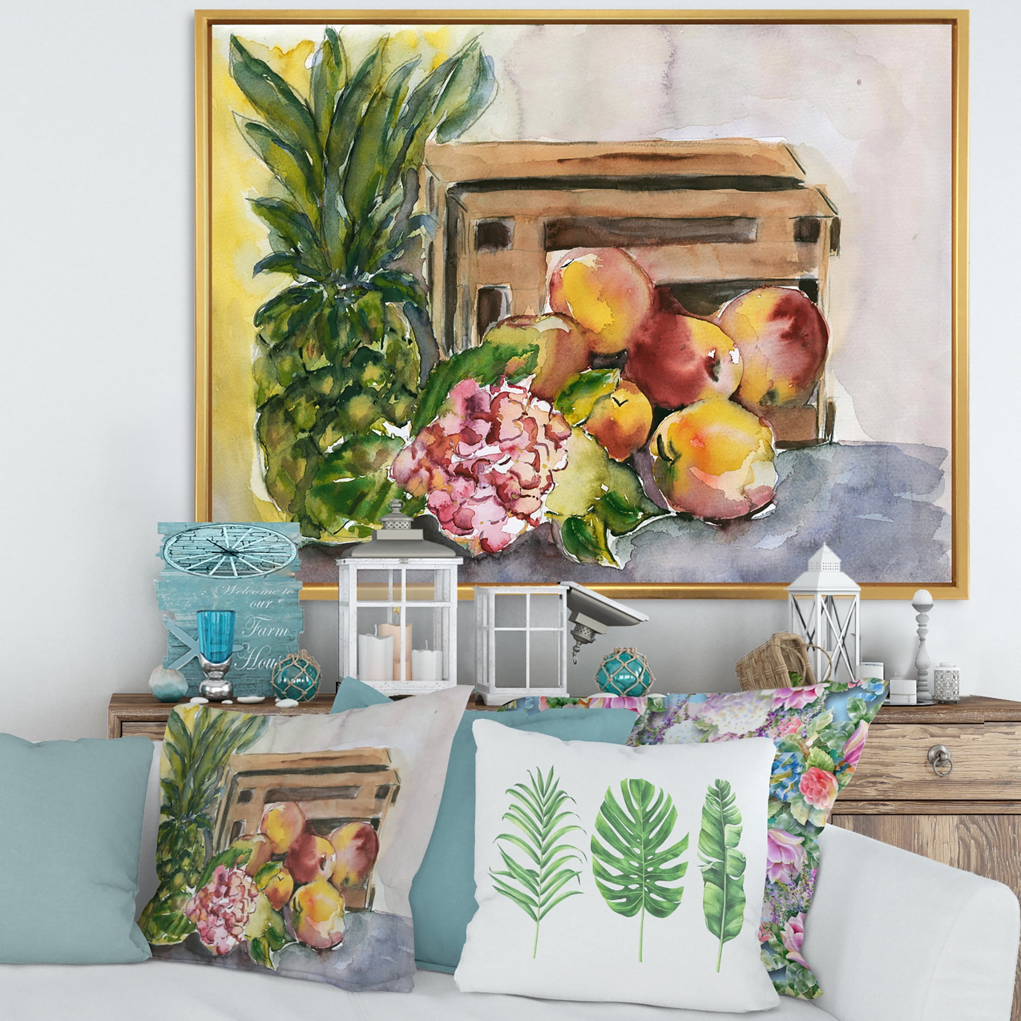 Designart 'Historic Fruits V' Farmhouse Framed Canvas Wall Art Print