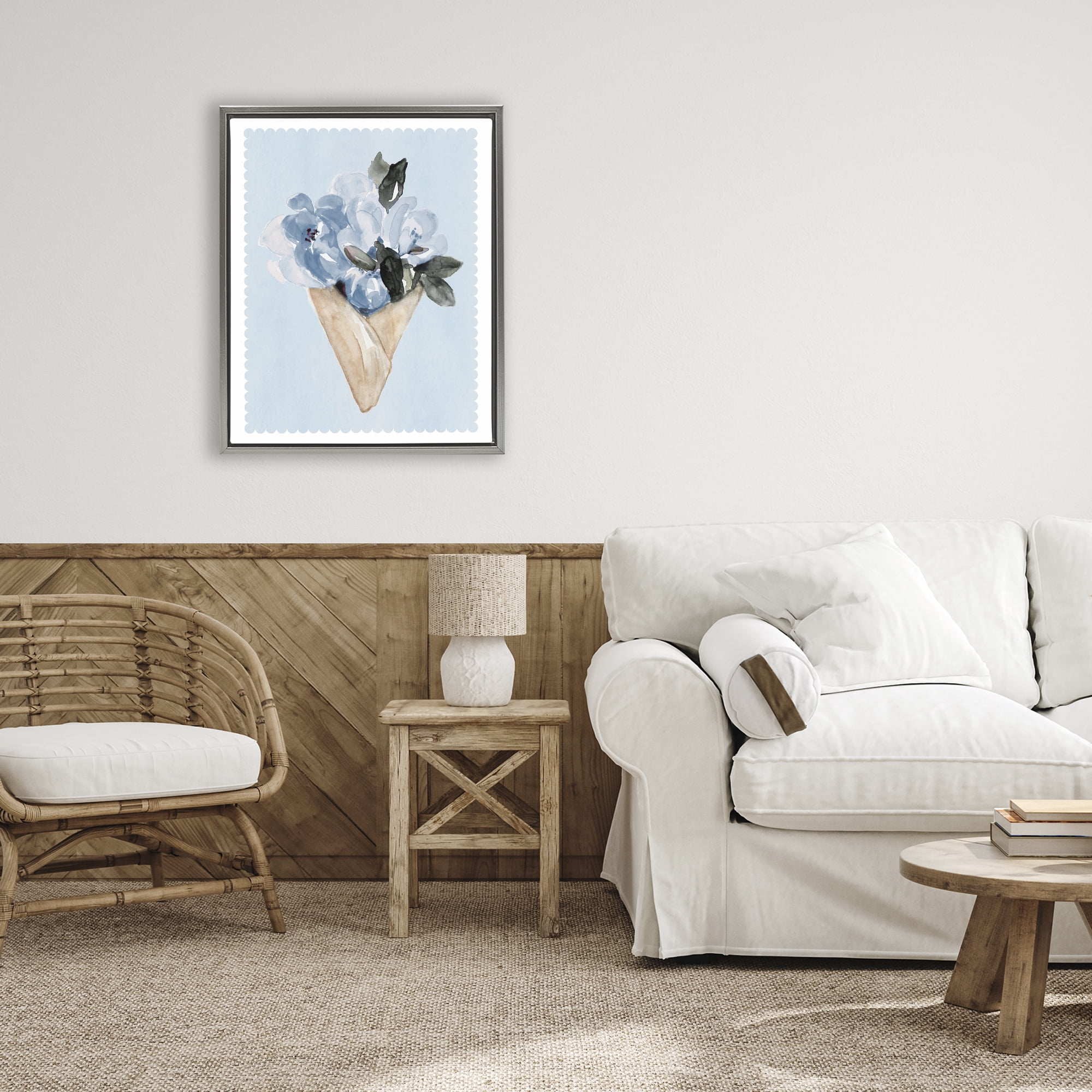 Stupell Industries Blue Flower Gift Bouquet Gray Framed Floater Canvas Wall Art, design by Elizabeth Medley