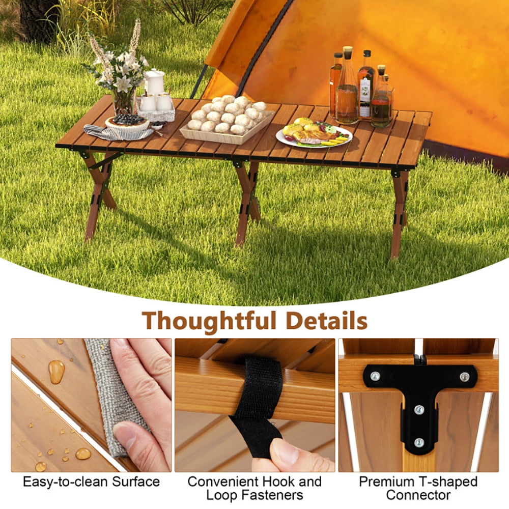 Aimee Lii Folding Lightweight Aluminum Camping Table with Wood Grain, Camp Tables PorTable Foldable-L