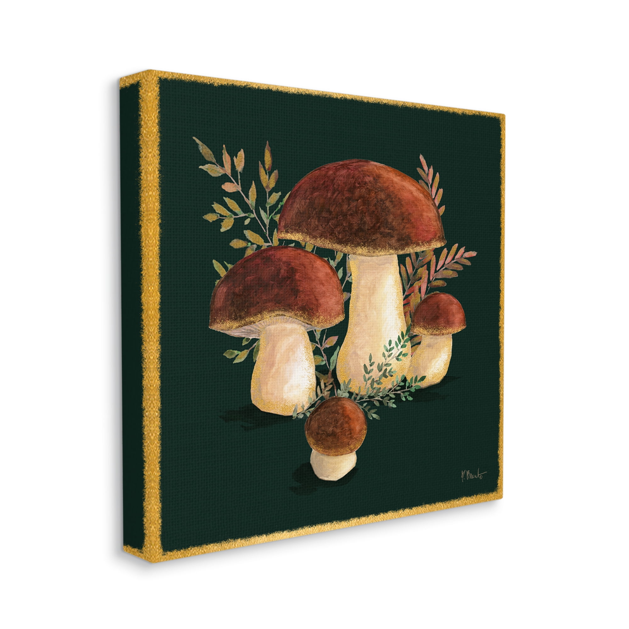 Stupell Industries Mushrooms on Black Botanical & Floral Painting Gallery Wrapped Canvas Print Wall Art, 17 x 17