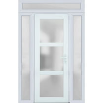 Front Exterior Prehung Metal-Plastic Door Frosted Glass / Manux 8552 White Silk / 2 Side and Top Window / Office Commercial and Residential Doors Entrance Patio Garage 60" x 96" Left-hand Inswing