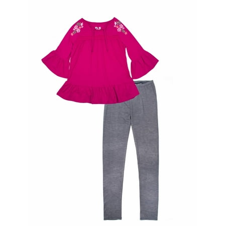 P.S. from Aeropostale Sequin Print Peasant Top & Legging, 2-Piece Outfit Set (Little Girls & Big Girls)