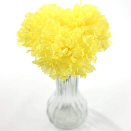 Larksilk Real Touch Yellow Silk Carnation Picks - 100 Count Bulk, 3.5"" Artificial Flower Heads With 5"" Stems, Ideal For Weddings, Decorations, Diy Decor