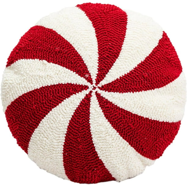 Almohada de bastón de caramelo, adornos navideños de bastón de caramelo, lindas almohadas, almohada de menta, almohada navideña con forma de bastón de caramelo, decoración navideña roja y blanca para