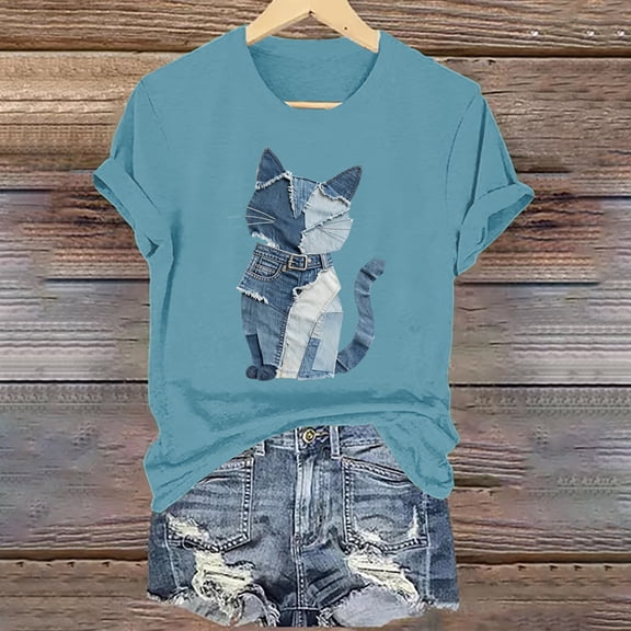 Njagoc3 Women Print T-Shirt Casual Short Sleeve Crew Neck Graphic Tee