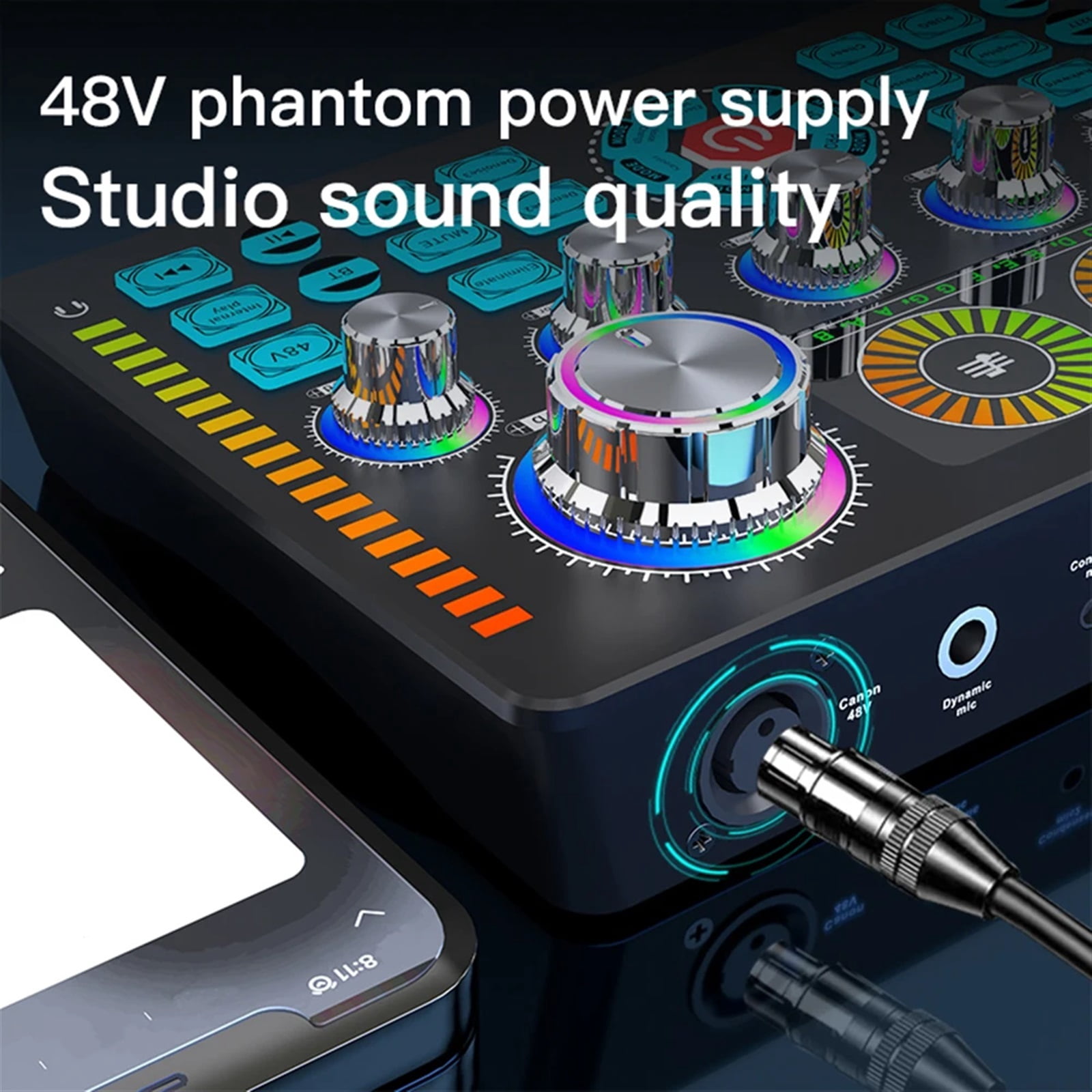 Live Sound Card Podcast DJ Equipment Bluetooth-compatible 48V Phantom Au-dio Mixer Sound Mixer Voice Changer For Live Streaming ,Precision Control