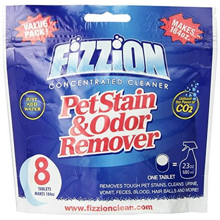 Pet Stain and Odor Eliminator by Fizzion - Removes Pet Urine and Feces Safely With The Professional Cleaning Power of CO2 (8 Tablets) Makes 184oz