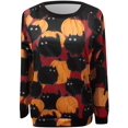 thumbnail image 3 of Chandail en Molleton Citrouille Chat pour Femmes Halloween Col Rond Chandail Manches Longues Hauts Décontractés Amples, 3 of 5