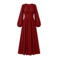 thumbnail image 6 of Zpanxa Maxi Dresses for Women, V Neck High Waist Lantern Sleeve Flowy A Line Winter Style, 6 of 6