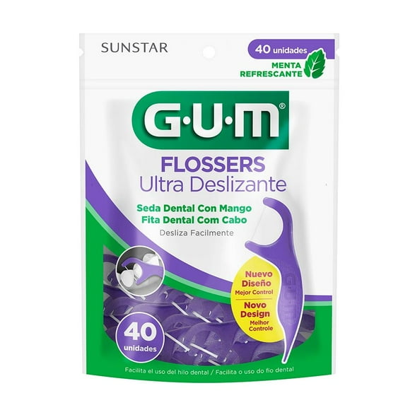 Palillos con hilo dental GUM flossers ultra deslizante menta refrescante 40 piezas