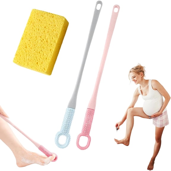 Easy-Reach Deep Cleaning Foot Brush,15.7" Long Handled Foot Brush for Shower, Soft Silicone Exfoliating Feet Scrubber for Seniors, Expecting Mothers - Non-Slip Handle (Mix)