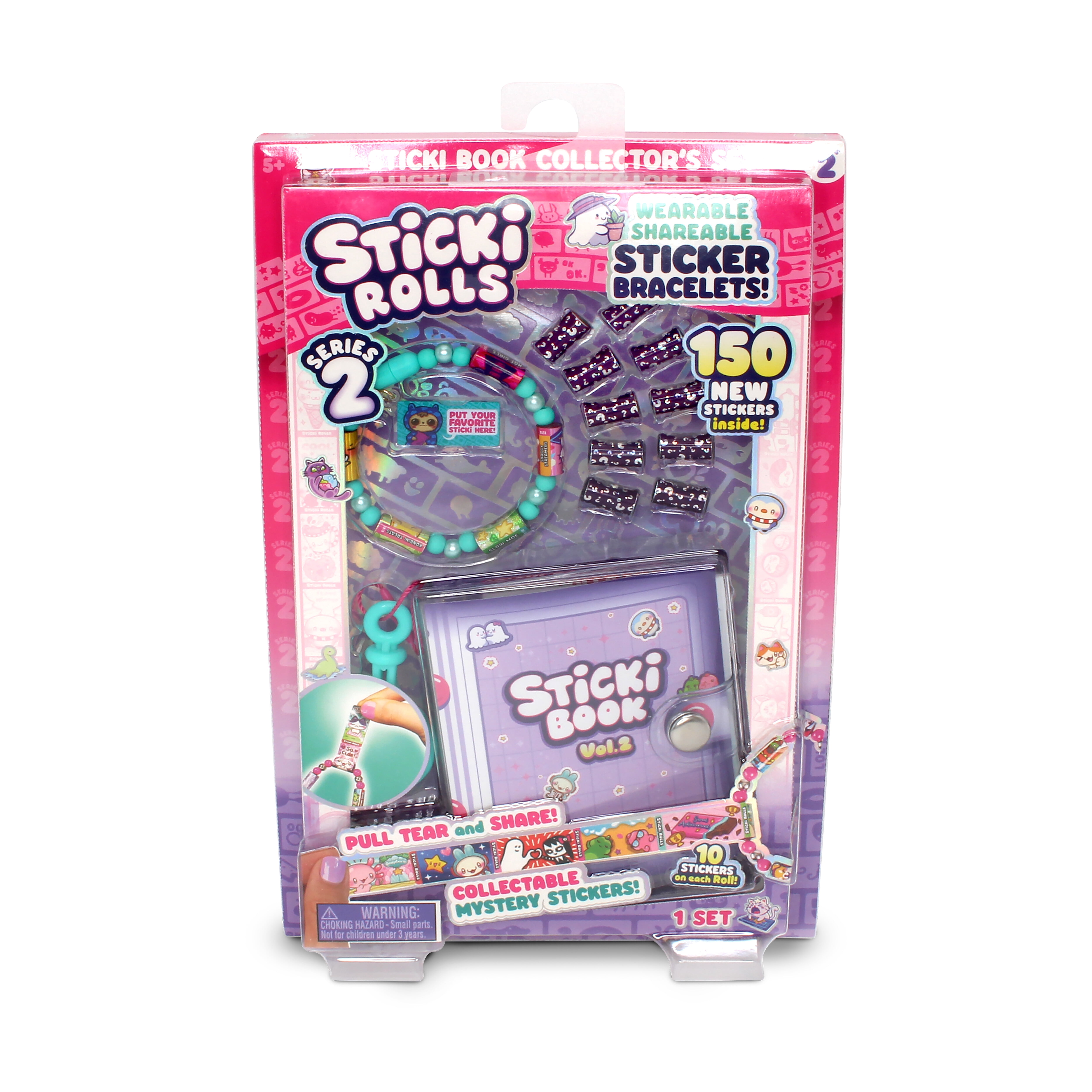 Sticki Rolls Sticki Book - Wearable & Shareable Sticker Bracelet + Collection Book - 120 Mini Stickers - 50 Activity Pages - 1000+ Sticker Designs