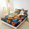 thumbnail image 4 of Manfei Wild Lion Twin Sheet Sets,Jungle Animal Twin Fitted Sheet,Orange Flower Floral Flat Sheet For Children,Microfiber Bedroom Decor,3pcs, 4 of 7