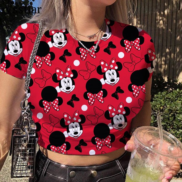 Disney Mickey Mouse Minnie Harajuku Goth Punk 90s Vintage Slim Short Crop Top Streetwear Sexy Summer Y2K Casual Women T-ShirtXXL Gao Jinjia LED