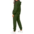 thumbnail image 5 of Hzzrkos Women Casual Loose Solid Color Hooded Long Sleeve Drawstring Kangaroo Pocket Sweatshirt Jogger Pants Tracksuit Lounge Set Two Piece Outfit Army Green, 5 of 7