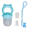 thumbnail image 1 of Juego de comedero para bebé, chupetes de silicona con forma bonita, cadena para masticar alimentos, bolsa de alimentación para bebés, color azul, 1 of 14