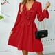 thumbnail image 3 of WILLBEST Vestido Largo Elegante Para Mujer, Temperamento, Cuello En V, Color Sólido, Manga Larga, 3 of 3