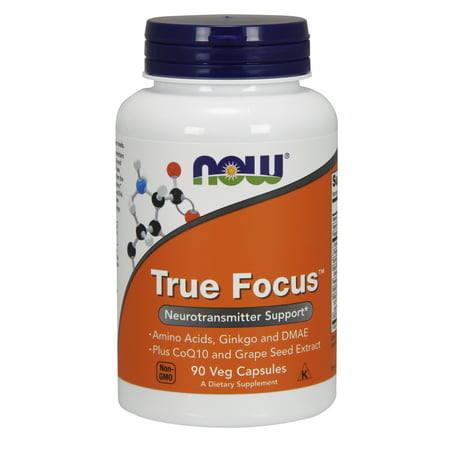 NOW Supplements, True Focus™ with Amino Acids, Ginkgo and DMAE + CoQ10 and Grape Seed Extract , 90 Veg