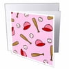 3dRose Cute Softball / Baseball Print - Pink, Greeting Cards, 6 x 6 inches, set of 12