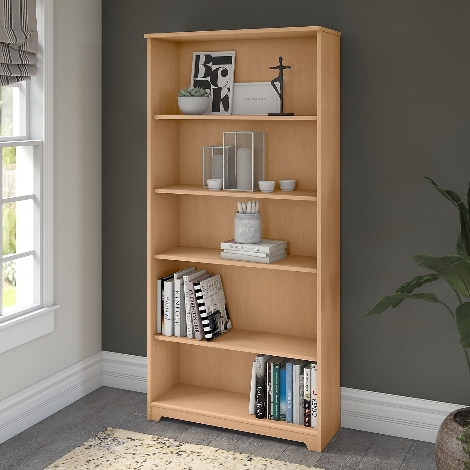 Bush Furniture Cabot Tall 5 Shelf Bookcase, Natural Maple