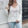 thumbnail image 2 of Ashirexll Pullover Sweaters for Women Winter Sweaters Fashion Solid Color Long Sleeve Hollow V-Neck Casual Fall Knitted Sweater Tops, 2 of 7