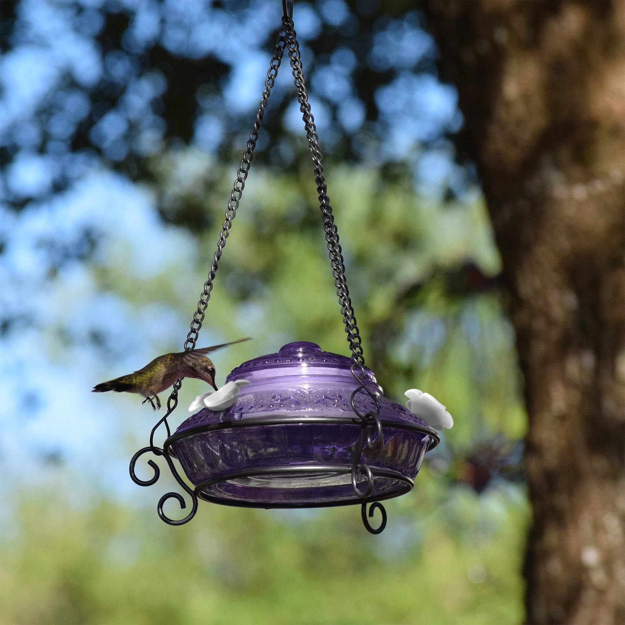 Wild Wings Illuminated Antique Glass Top-Fill Hummingbird Feeder 14 oz, Lilac Purple
