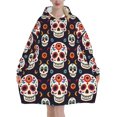 thumbnail image 1 of Mexican Skull Print Oversized Blanket Hoodie, Wearable Blanket Adult For Women Men And Teenager, Super Soft Warm Flannel Fluffy Hooded Blankets Sweatshirt With Big Pocket, 1 of 8