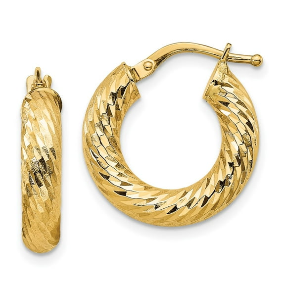 Primal Gold 14 Karat Yellow Gold 4x10mm Diamond-cut Round Hoop Earrings