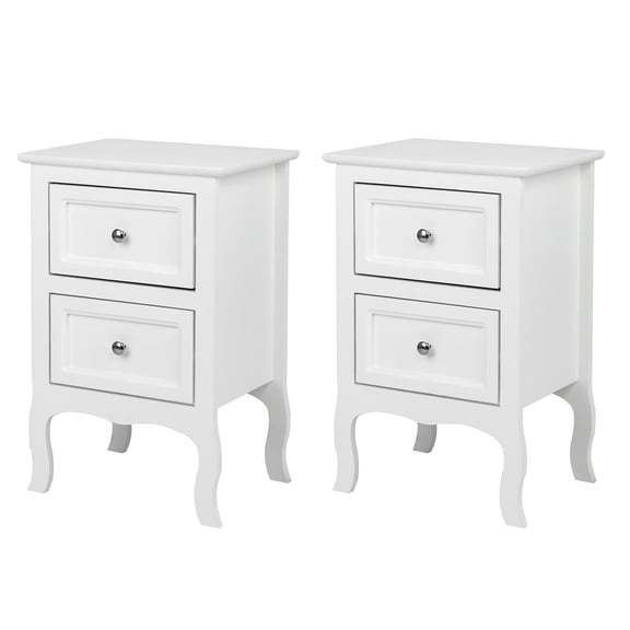 HarmonyStrings White Nightstand with 2 Drawers, Small Bed Side Table/White Night Stand with Drawers for Small Spaces, College Dorm, Kids’ Room, Living Room, French-Set of 2