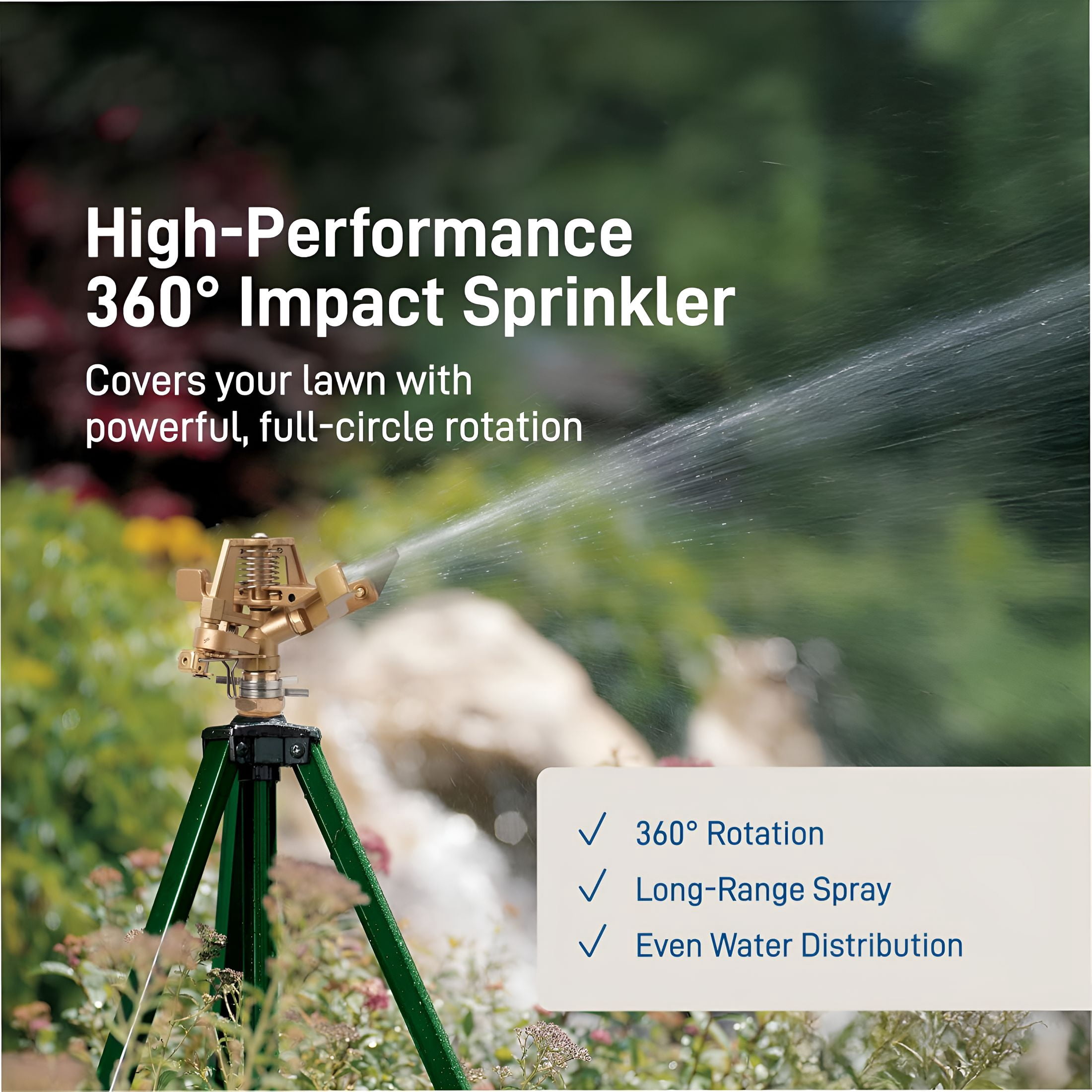 BPPEG Tripod Lawn Zinc Impact Sprinkler - 360 Degree Rotating Sprinkler