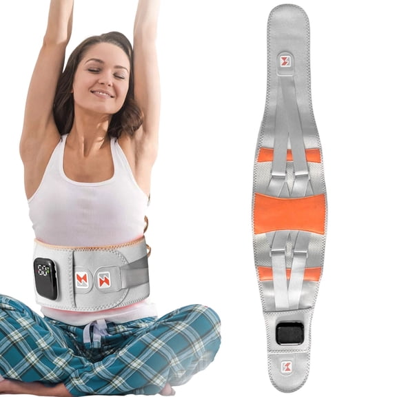 Lumbar Support Back Brace, Wireless Lumbar Massager Heating Support Belt, Adjustable Wrap Compression Belt with Curve, Heated Back Brace, Lower Back Belt Support for Men and Women Gray