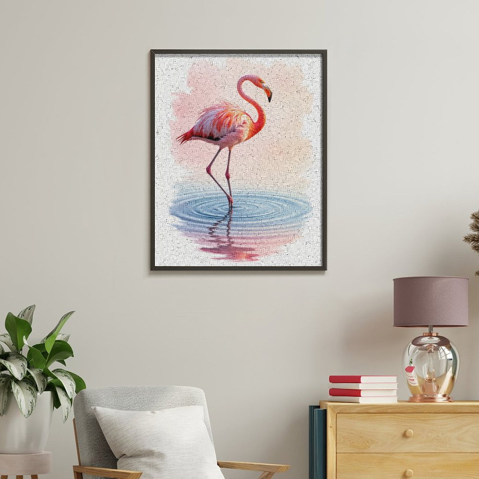 Paint By Numbers Kit for Adults Beginner - DIY Pink Flamingo Ripples Reflection Canvas Painting Kits for Adults, Frameless Paint By Number for Adults for Home Wall Decor 16x20 Inch