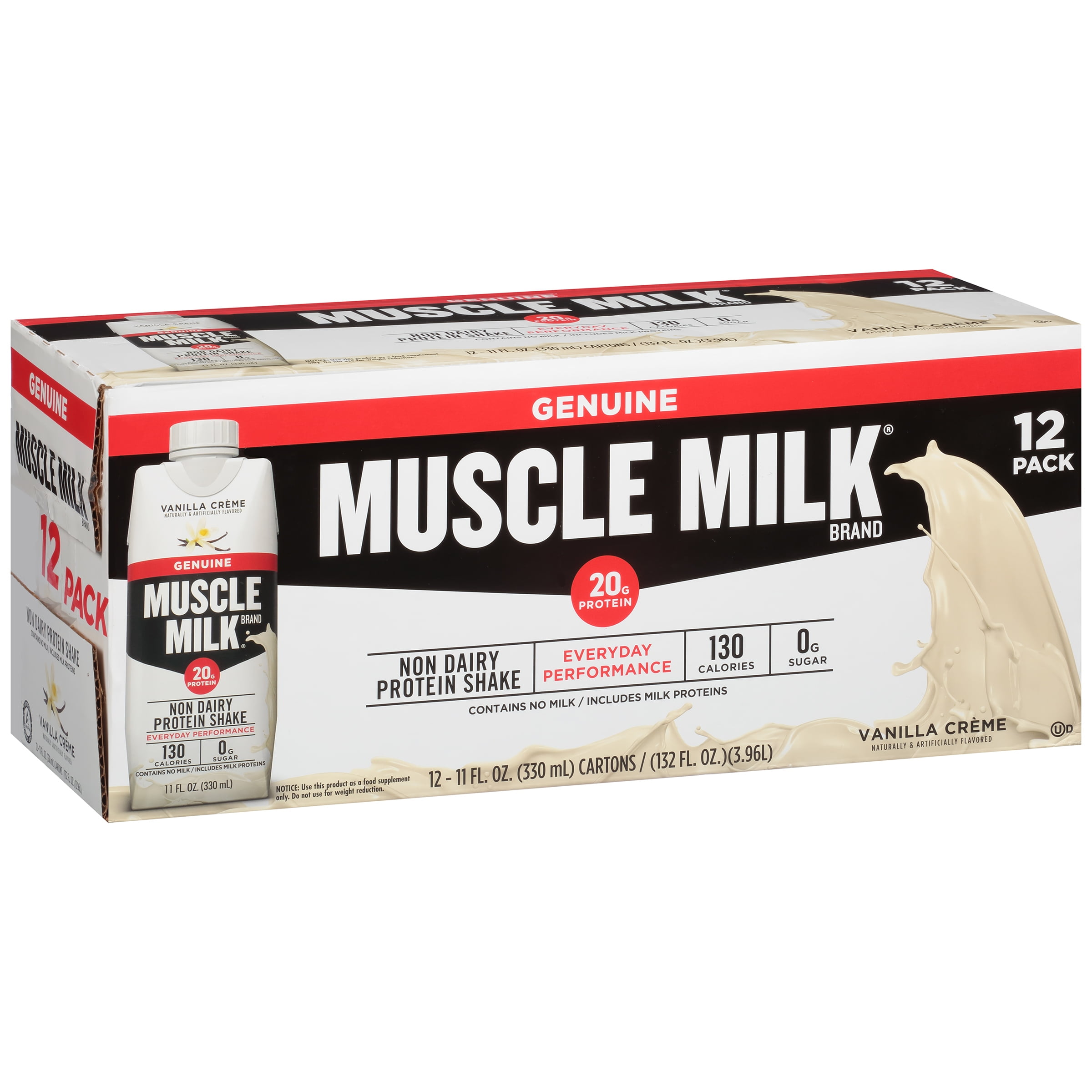 Muscle Milk Non Dairy Protein Shake, Vanilla Crème, 11 Fl Oz, 12 Ct