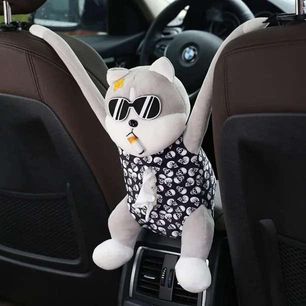 Caja de pañuelos de coche de bombeo con reposabrazos interior colgante para coche, caja de bombeo con visera solar, cajas de pañuelos creativas bonitas de dibujos animados