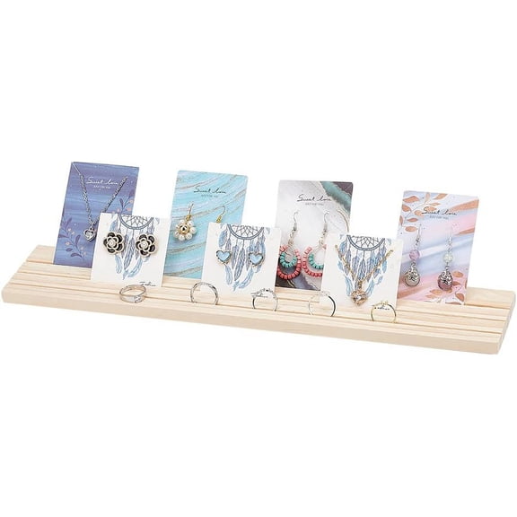 Portable Wooden Earring Display Holder 3-slot Ring Jewelry Display Stand Craft Showing Organizer Tray Wood Business Card Holder for Tabletop Shows Jewelry Displaying 15x3 Wheat Wheat