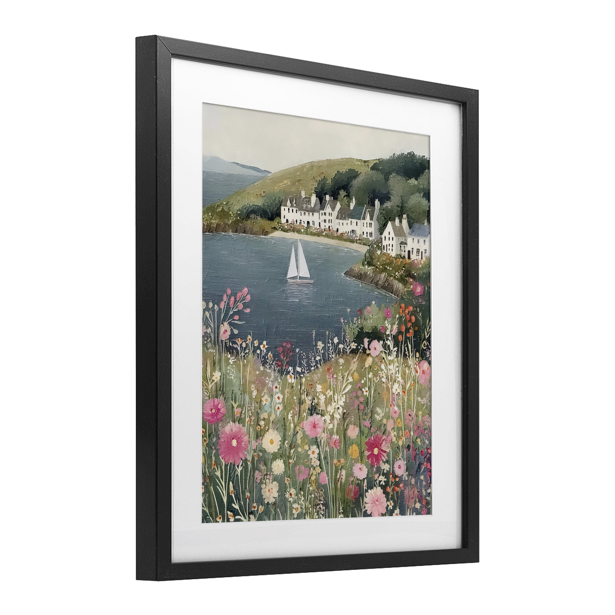 Stupell Industries Clifftop Meadow & Sailboat Black Framed Print Under Glass, design by Riley B