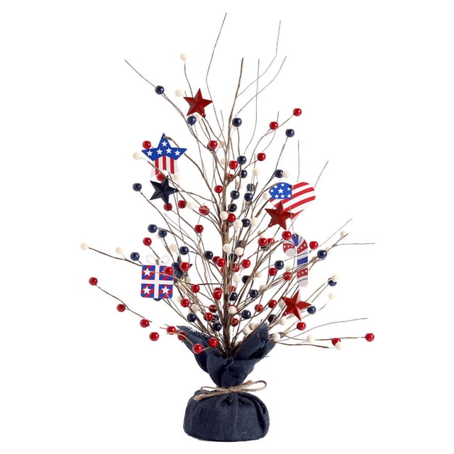 Árbol de mesa de bayas patrióticas, Día de la Independencia Americana Árbol de mesa de bayas para el Día Nacional 4 de julio Decoración del hogar