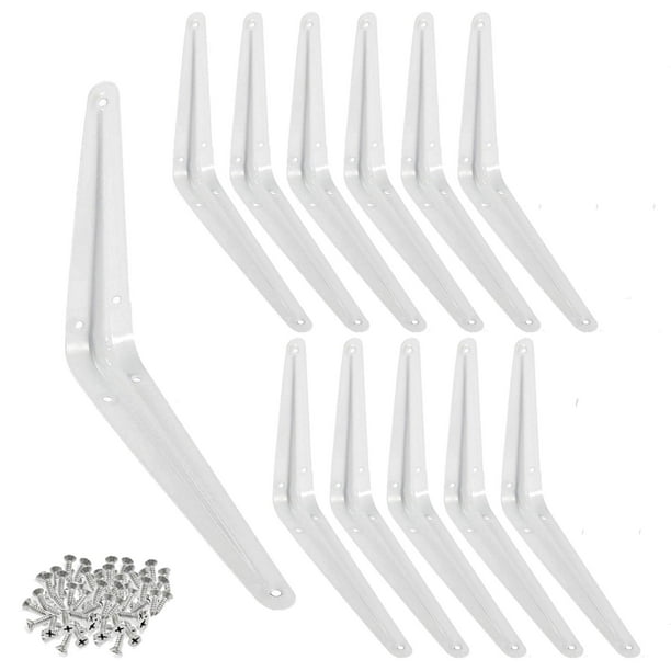 ¿Ampliamente? Soportes para estantes de esquina de pared de metal, 6.0 x 8.0 in, color blanco, paquete de 12